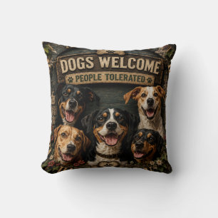 Dogs Welcome People Tolerated Funny Rustic Farm Cushion