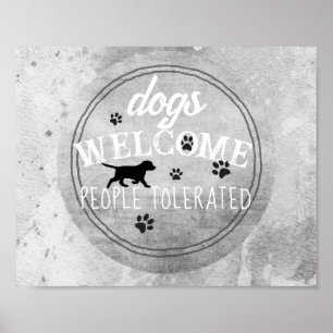 dogs welcome people tolerated grey and white decor
