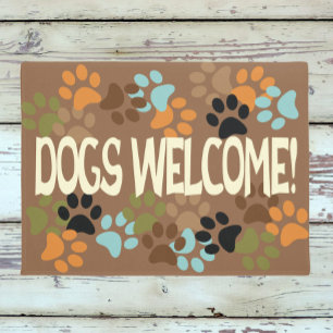 Dogs Welcome with Pawprint Design Doormat