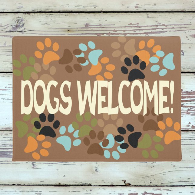 Dogs Welcome with Pawprint Design Doormat (Creator Uploaded)