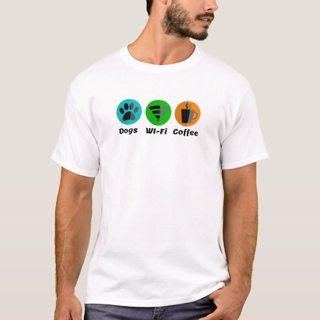 Dogs Wi-Fi And Coffee T-Shirt (Front)