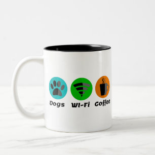 Dogs Wi-Fi And Coffee Two-Tone Coffee Mug