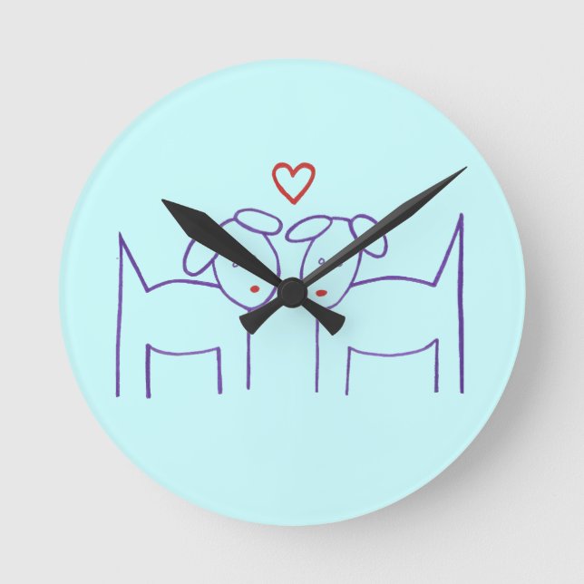 Dogs with Heart Round Clock (Front)
