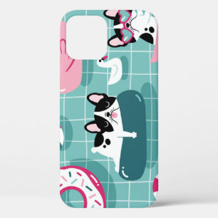Dogs with pool floats, vintage pattern. iPhone 12 case