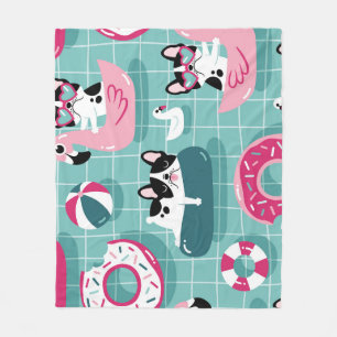 Dogs with pool floats, vintage pattern. fleece blanket