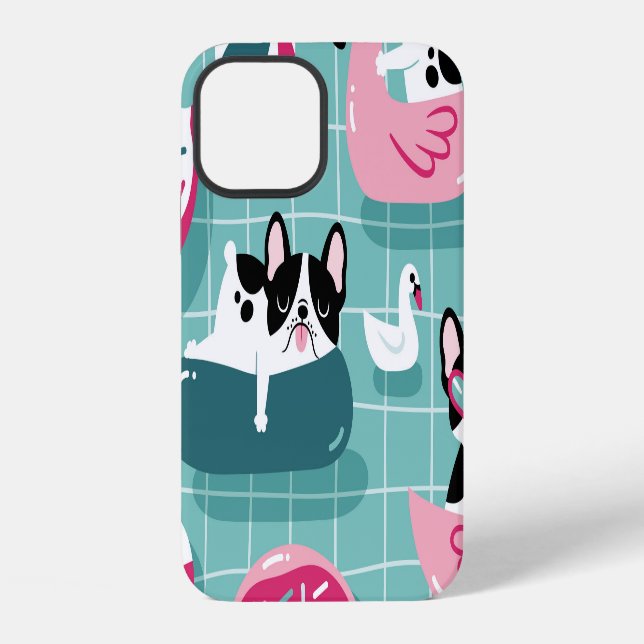 Dogs with pool floats, vintage pattern. iPhone case (Back)