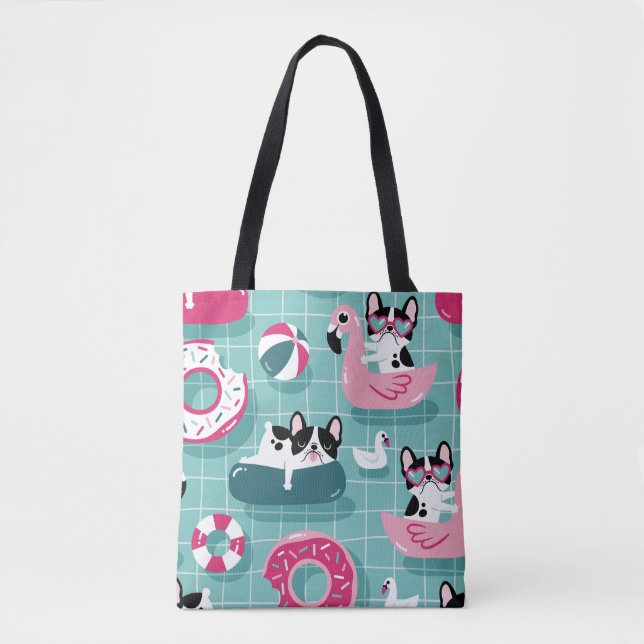 Dogs with pool floats, vintage pattern. tote bag (Front)