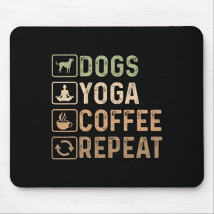 Dogs Yoga Coffee Repeat Funny Vintage Mouse Mat