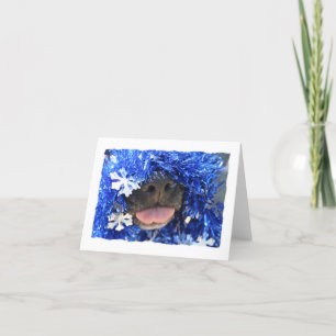 DogTongueOutBlueTinselsimpleframe Holiday Card