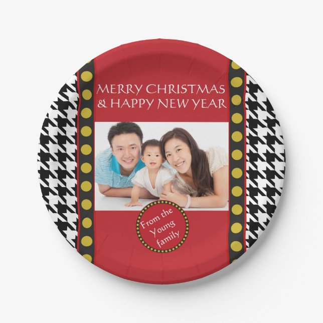 Dogtooth, Houndstooth Christmas range Paper Plate (Front)