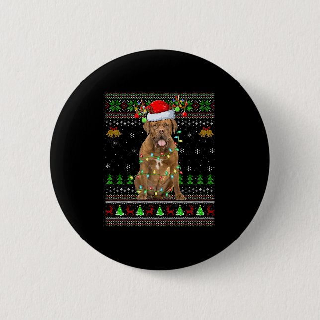 Dogue De Bordeaux Dog Ugly Christmas Sweaters Holi 6 Cm Round Badge (Front)