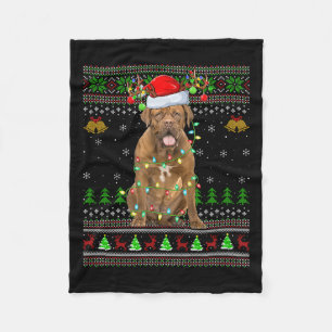 Dogue De Bordeaux Dog Ugly Christmas Sweaters Holi Fleece Blanket