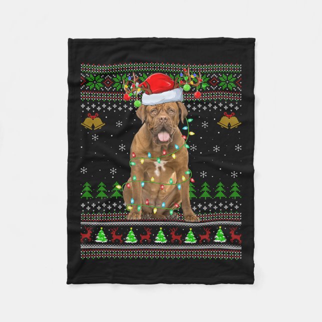 Dogue De Bordeaux Dog Ugly Christmas Sweaters Holi Fleece Blanket (Front)
