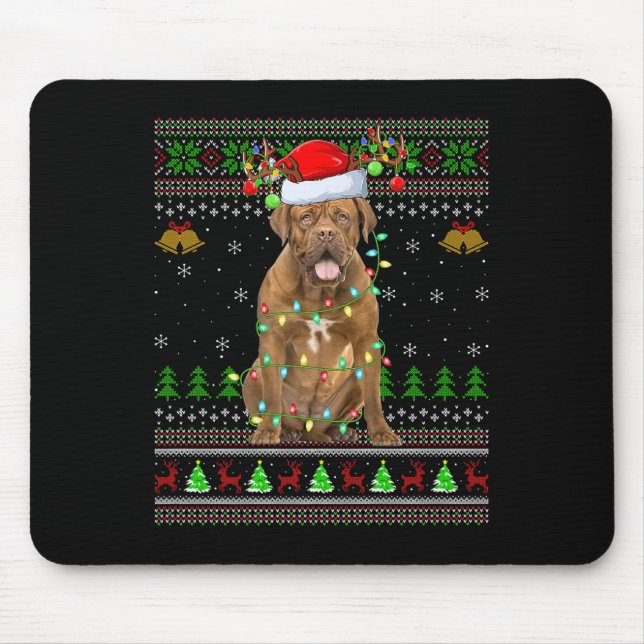 Dogue De Bordeaux Dog Ugly Christmas Sweaters Holi Mouse Mat (Front)