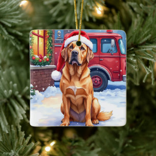 Dogue de Bordeaux Firefighter Station Santa Hat Ceramic Ornament