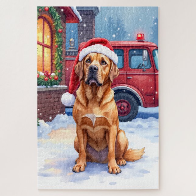 Dogue de Bordeaux Firefighter Station Santa Hat Jigsaw Puzzle (Vertical)