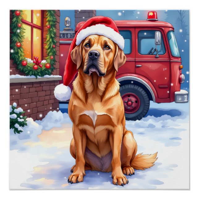 Dogue de Bordeaux Firefighter Station Santa Hat Poster (Front)