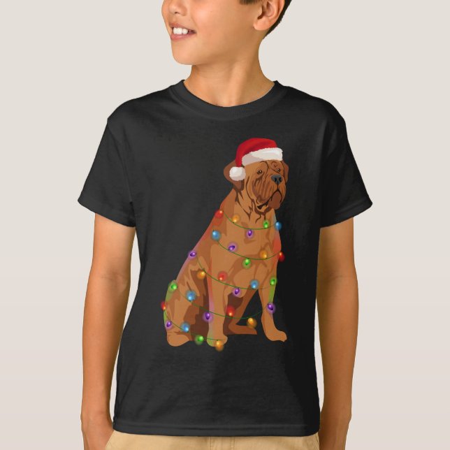 Dogue de Bordeaux French Mastiff Christmas Lights  T-Shirt (Front)