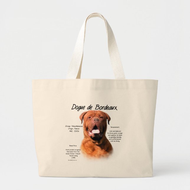 Dogue de Bordeaux History Design Large Tote Bag (Front)