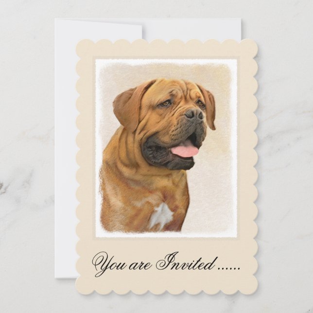 Dogue de Bordeaux Painting - Cute Original Dog Art Invitation (Front)