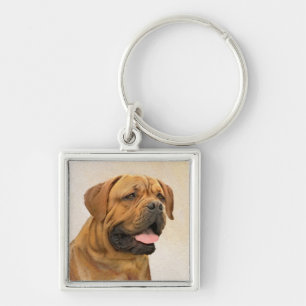 Dogue de Bordeaux Painting - Cute Original Dog Art Key Ring
