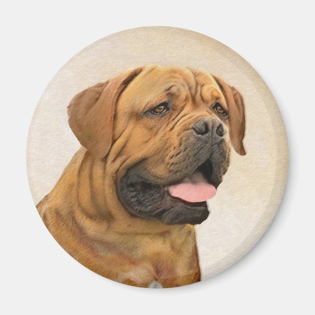 Dogue de Bordeaux Painting - Cute Original Dog Art Magnet (Front)