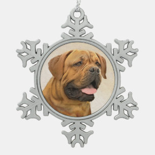 Dogue de Bordeaux Painting - Cute Original Dog Art Snowflake Pewter Christmas Ornament