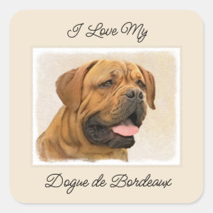 Dogue de Bordeaux Painting - Cute Original Dog Art Square Sticker