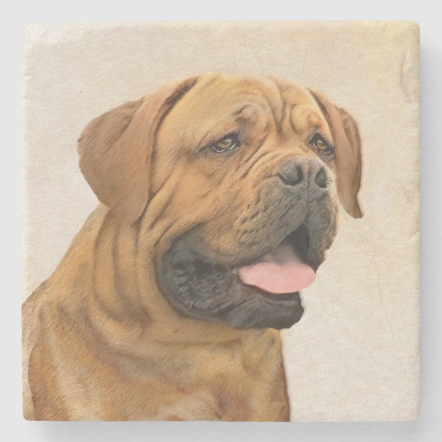 Dogue de Bordeaux Painting - Cute Original Dog Art Stone Coaster (Front)
