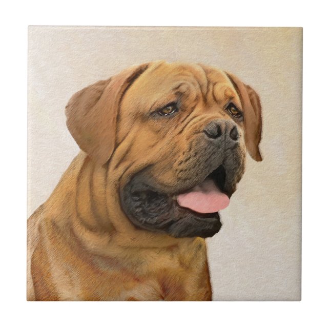 Dogue de Bordeaux Painting - Cute Original Dog Art Tile (Front)