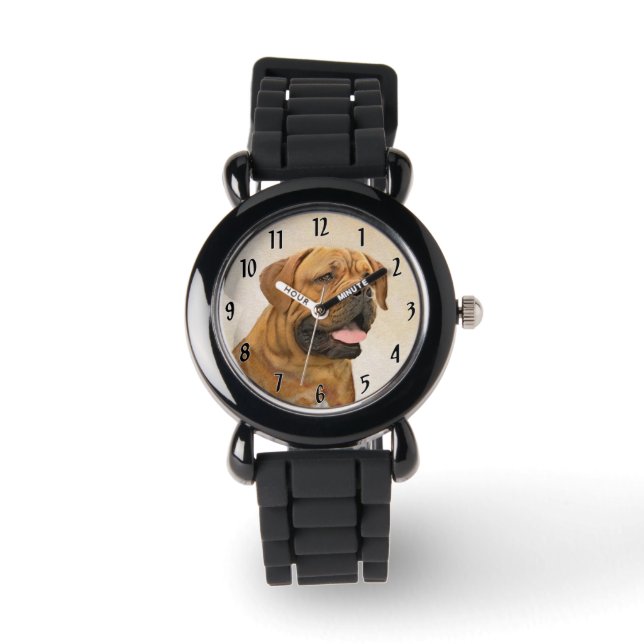 Dogue de Bordeaux Painting - Cute Original Dog Art Watch (Front)