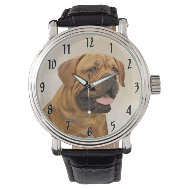 Dogue de Bordeaux Painting - Cute Original Dog Art Watch (Front)