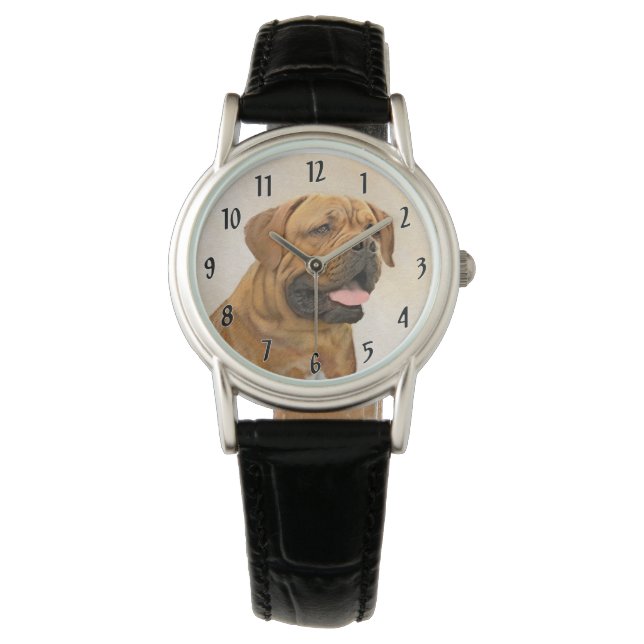 Dogue de Bordeaux Painting - Cute Original Dog Art Watch (Front)