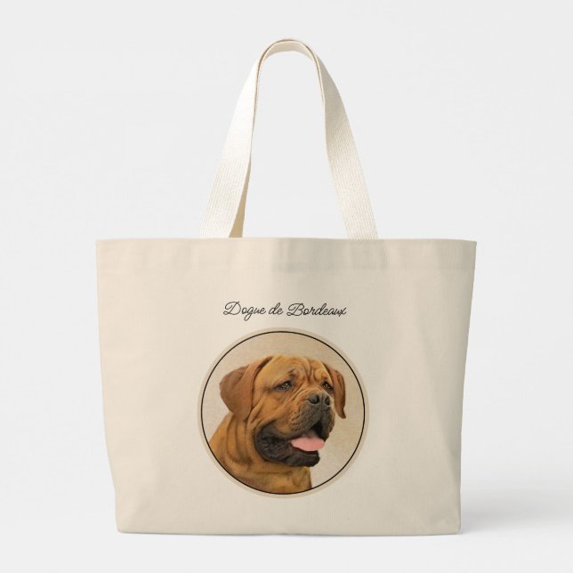 Dogue de Bordeaux Painting Original Pet Dog Art Large Tote Bag (Back)
