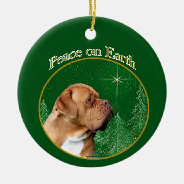 Dogue de Bordeaux Peace Ceramic Tree Decoration (Front)