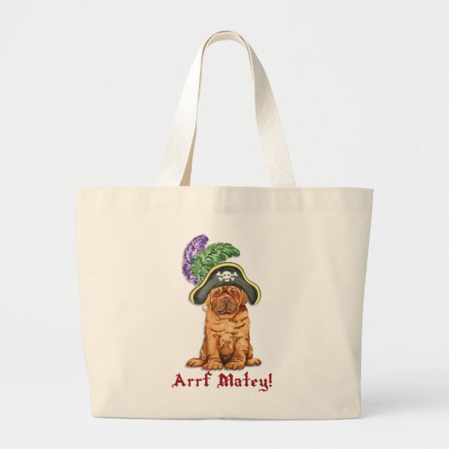 Dogue de Bordeaux Pirate Large Tote Bag (Front)