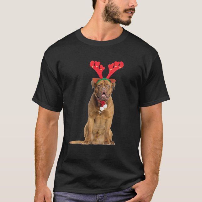 Dogue de Bordeaux Reindeer Christmas Dog Funny T-Shirt (Front)