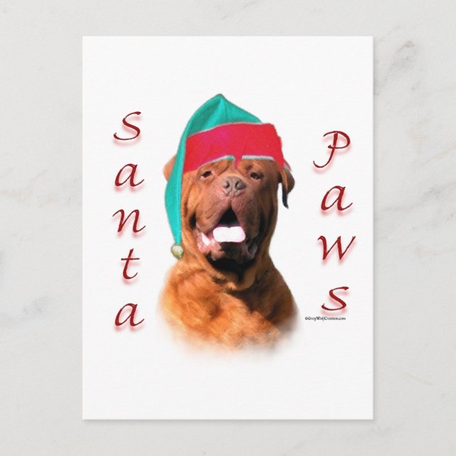 Dogue de Bordeaux Santa Paws Holiday Postcard (Front)