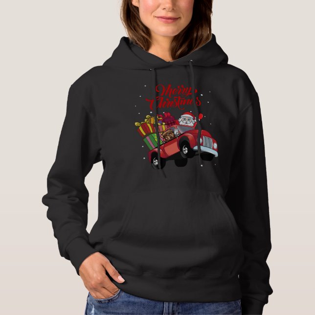Dogue de Bordeaux With Santa Claus In Red Truck Do Hoodie (Front)