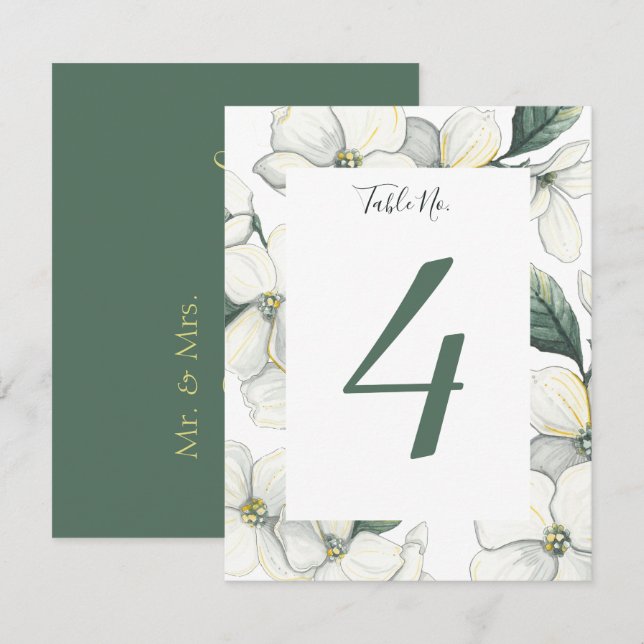 Dogwood Bloom Wedding Table Number Card (Front/Back)