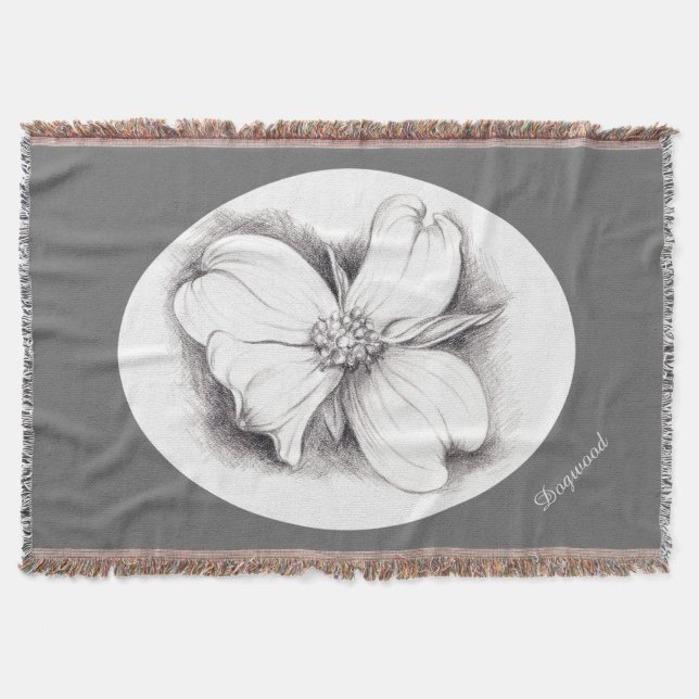 Dogwood Blossom in Charcoal Throw Blanket (Front)