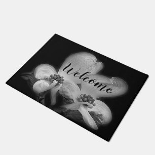 Dogwood Blossoms In Black And White Doormat