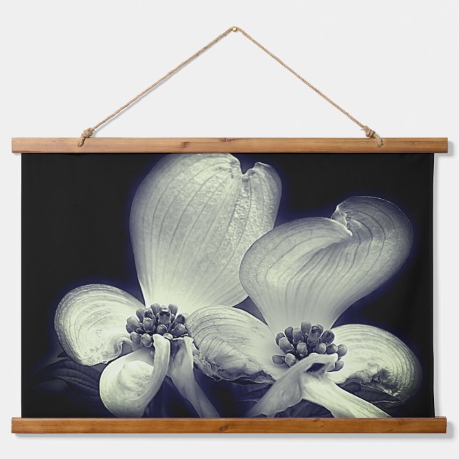 Dogwood Blossoms In Black And White  Hanging Tapestry (Front)