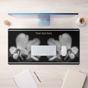 Dogwood Blossoms In Black And White Personalised Desk Mat