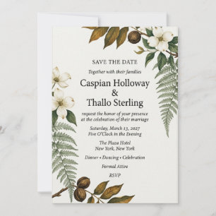 Dogwood, Fern & Pecan Botanical Elegant Save Invitation