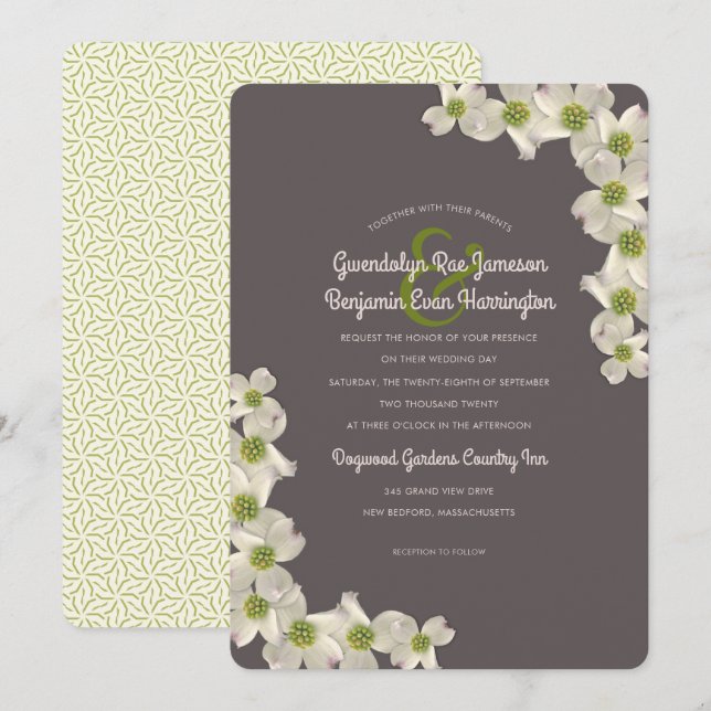 Dogwood Flower Border Designer Wedding Invitation (Front/Back)