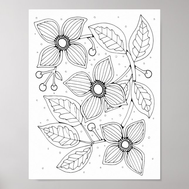 Dogwood Flower Gem Colouring Page Art Poster (Front)