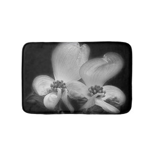 Dogwood Flowers In Black And White Bath Mat