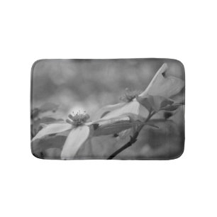 Dogwood Flowers In Black And White Bath Mat