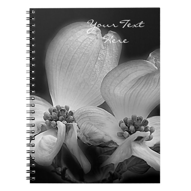 Dogwood Flowers In Black And White Notebook (Front)